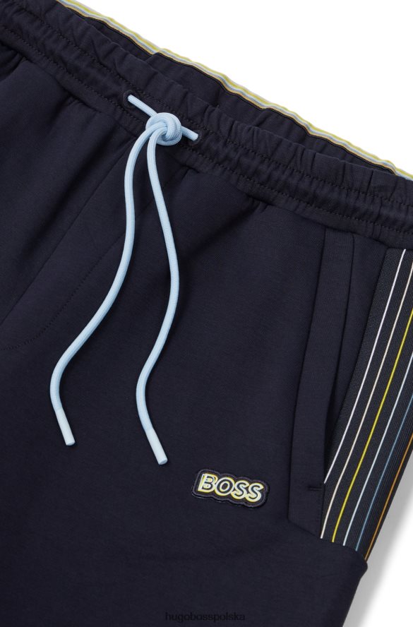 Hugo Boss ciemnoniebieskie szorty hugo o regularnym kroju z mieszanki bawełny i wielobarwnym logo ciemny niebieski R0X0H62282