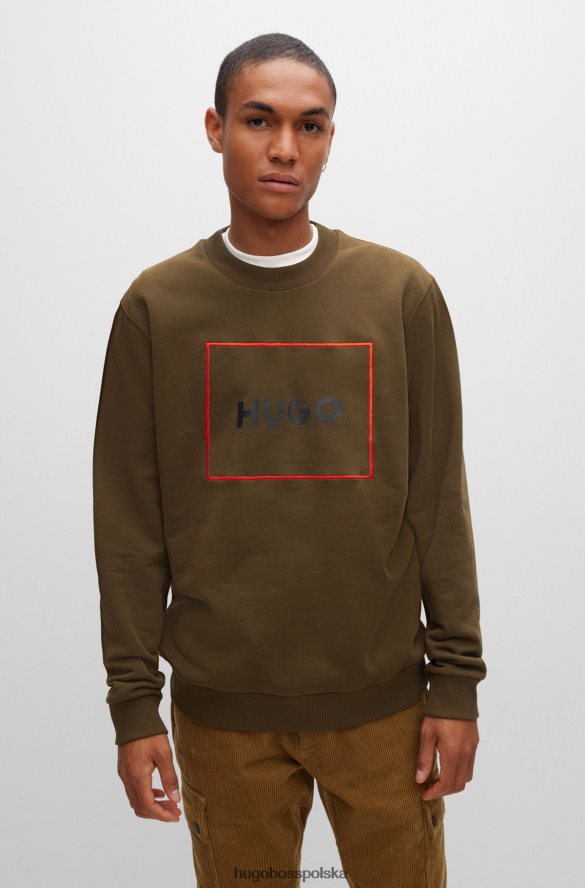 Hugo Boss ciemnozielona bawełniana bluza frotte z logo hugo w czerwonej ramce ciemnozielony R0X0H61452
