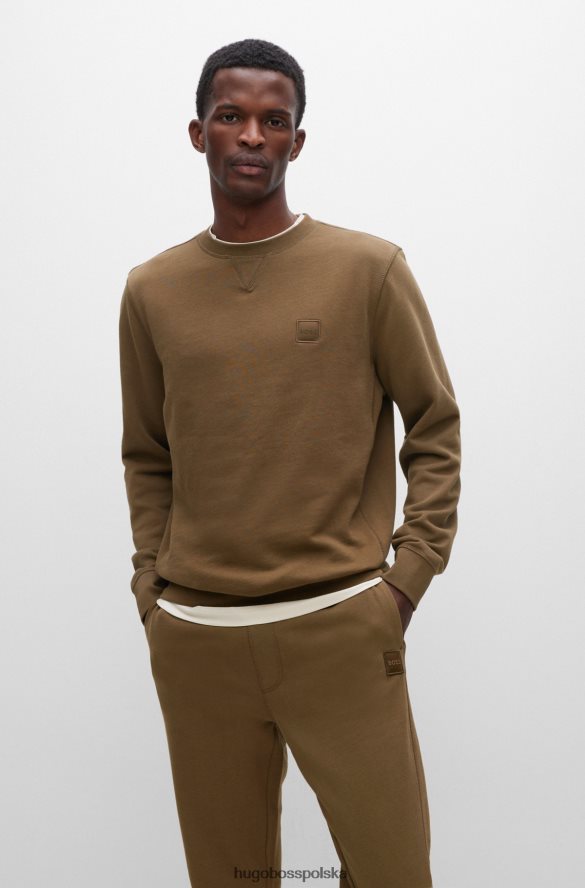 Hugo Boss ciemnozielona, ​​bawełniana bluza o swobodnym kroju hugo z naszywką z logo ciemnozielony R0X0H6925
