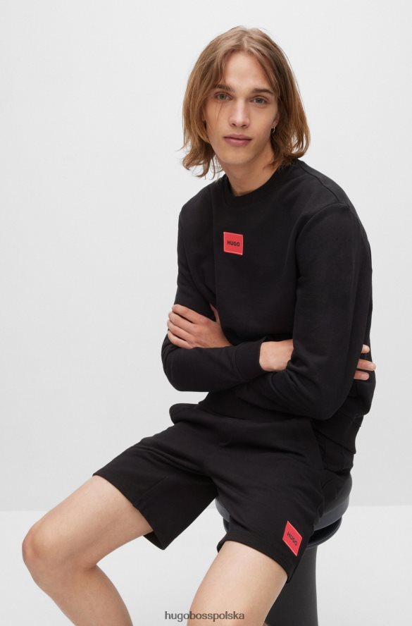 Hugo Boss czarna bawełniana bluza frotte z czerwoną metką z logo hugo czarny R0X0H63244