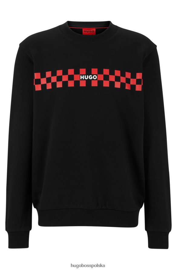 Hugo Boss czarna, bawełniana bluza hugo frotte z grafiką z logo czarny R0X0H61114