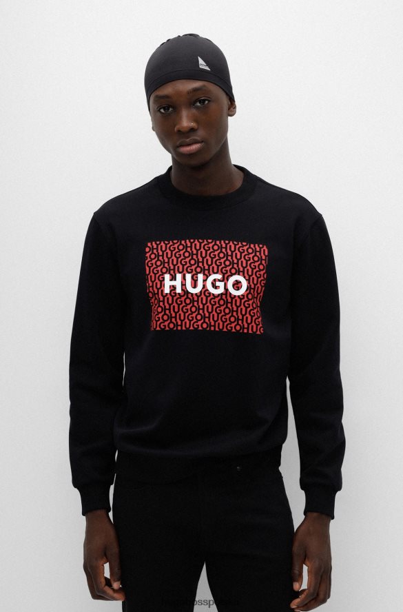 Hugo Boss czarna, bawełniana bluza o luźnym kroju hugo z nadrukiem logo czarny R0X0H63973