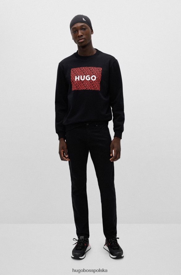 Hugo Boss czarna, bawełniana bluza o luźnym kroju hugo z nadrukiem logo czarny R0X0H63973