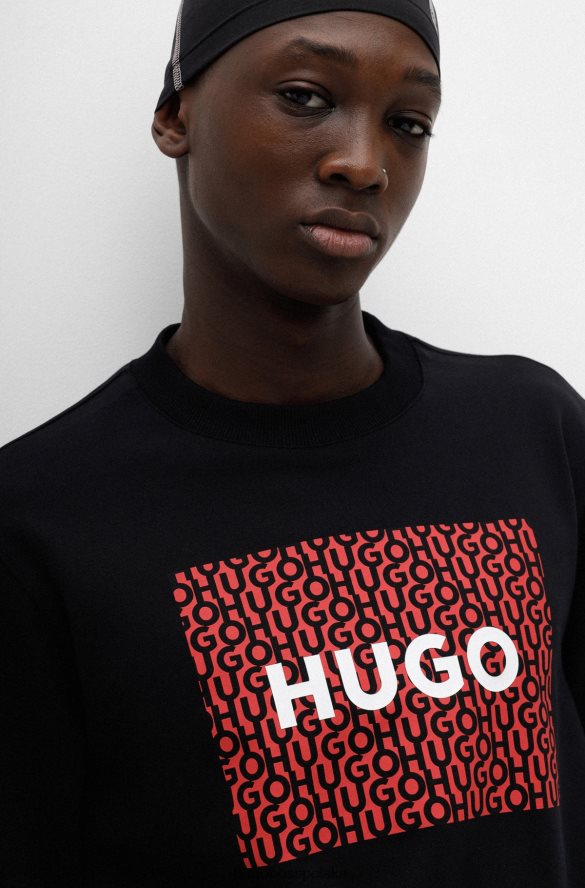 Hugo Boss czarna, bawełniana bluza o luźnym kroju hugo z nadrukiem logo czarny R0X0H63973