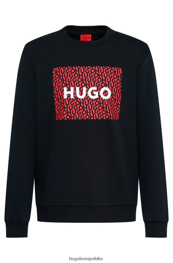 Hugo Boss czarna, bawełniana bluza o luźnym kroju hugo z nadrukiem logo czarny R0X0H63973