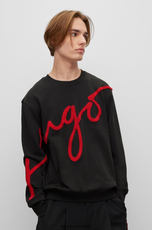 Hugo Boss czarna, bawełniana bluza o regularnym kroju z odręcznym logo hugo czarny R0X0H62920