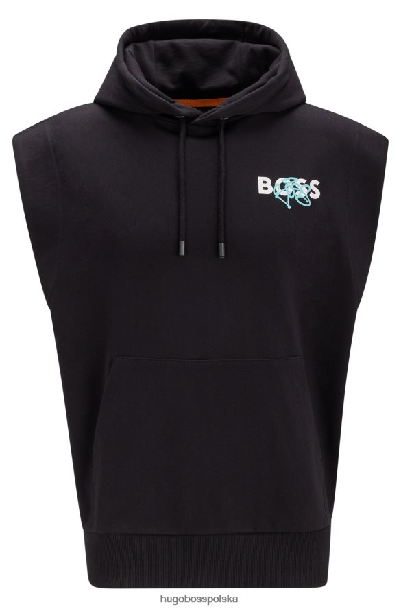 Hugo Boss czarna, bawełniana bluza z kapturem hugo o swobodnym kroju, bez rękawów, z grafiką z logo graffiti czarny R0X0H62704