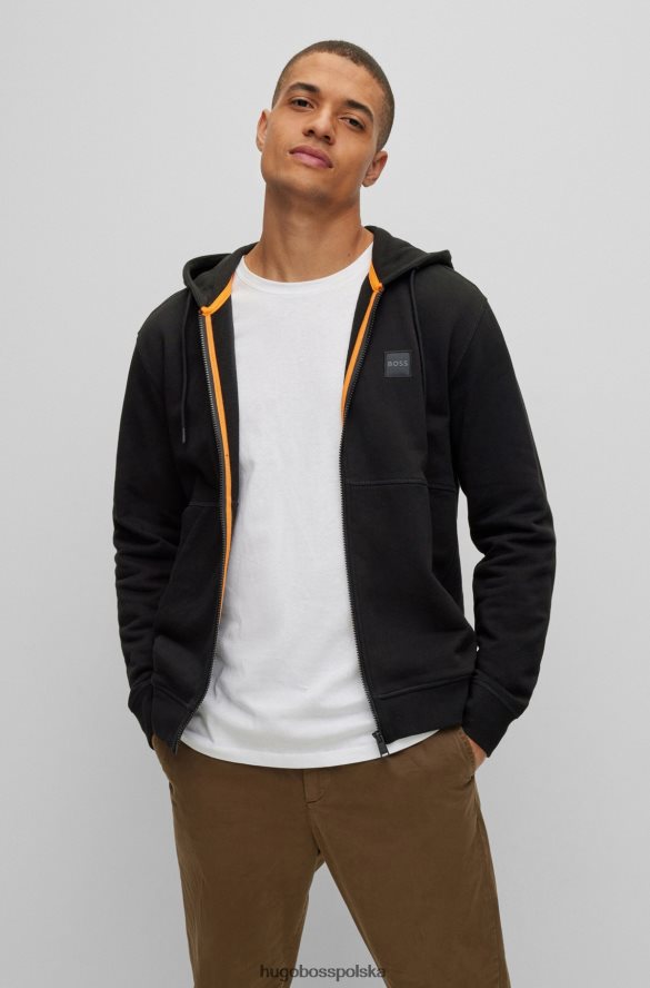 Hugo Boss czarna, bawełniana, zapinana na zamek bluza z kapturem i naszywką z logo hugo czarny R0X0H62039
