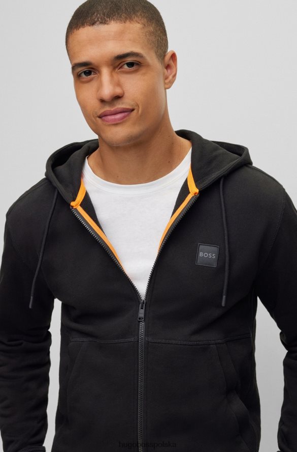 Hugo Boss czarna, bawełniana, zapinana na zamek bluza z kapturem i naszywką z logo hugo czarny R0X0H62039