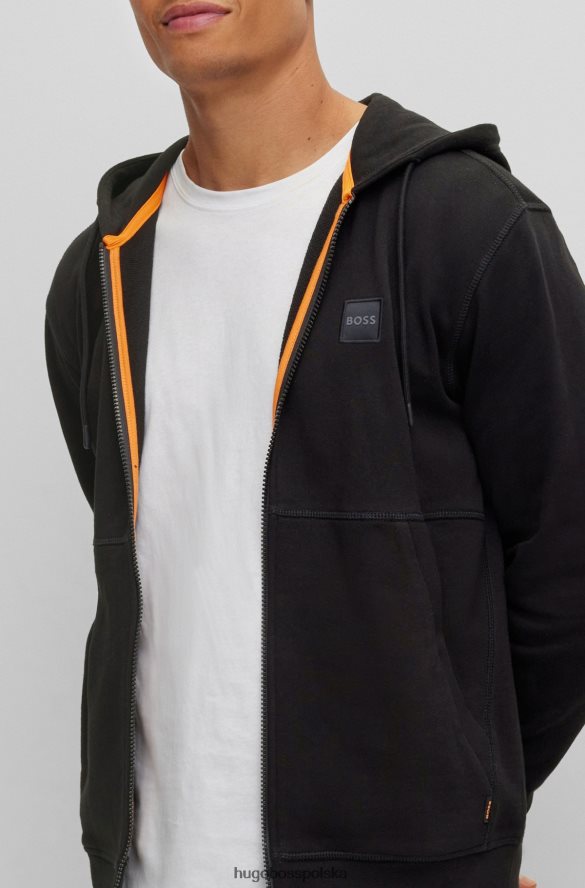 Hugo Boss czarna, bawełniana, zapinana na zamek bluza z kapturem i naszywką z logo hugo czarny R0X0H62039