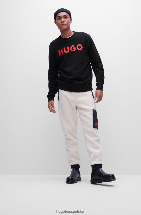 Hugo Boss czarna bluza hugo z okrągłym dekoltem, wykonana z frotte, z kontrastowym logo czarny R0X0H63640