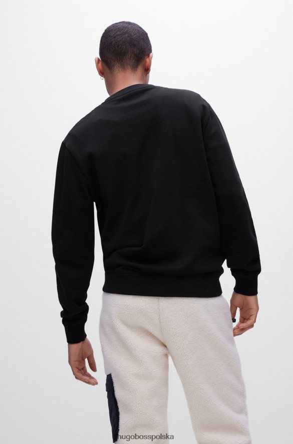 Hugo Boss czarna bluza hugo z okrągłym dekoltem, wykonana z frotte, z kontrastowym logo czarny R0X0H63640