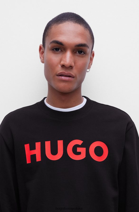Hugo Boss czarna bluza hugo z okrągłym dekoltem, wykonana z frotte, z kontrastowym logo czarny R0X0H63640