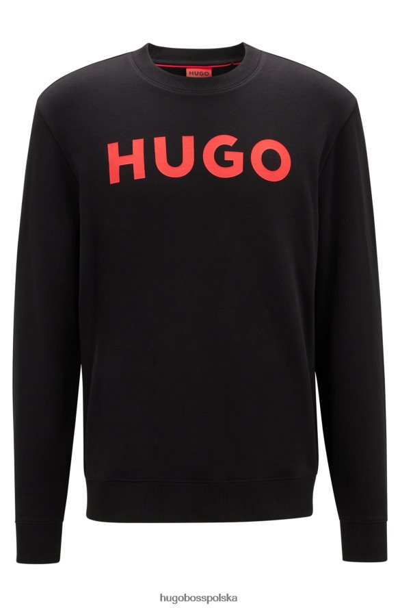 Hugo Boss czarna bluza hugo z okrągłym dekoltem, wykonana z frotte, z kontrastowym logo czarny R0X0H63640