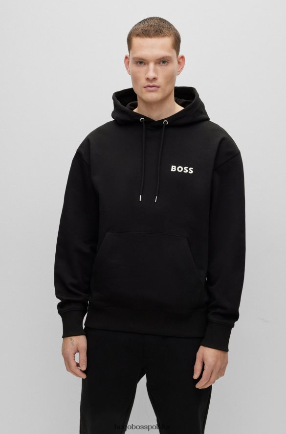 Hugo Boss czarna bluza hugo z organicznej bawełny z kapturem i gumowanym nadrukiem czarny R0X0H62543