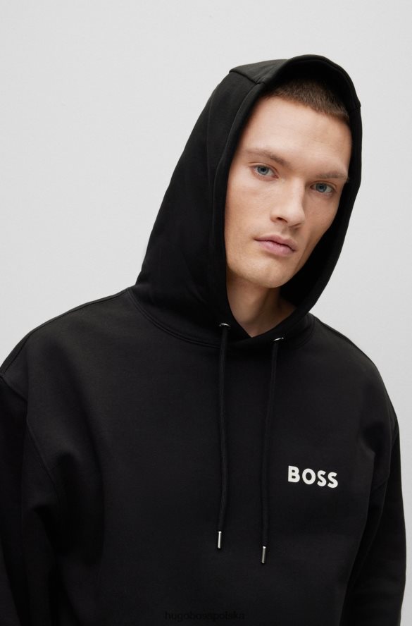 Hugo Boss czarna bluza hugo z organicznej bawełny z kapturem i gumowanym nadrukiem czarny R0X0H62543