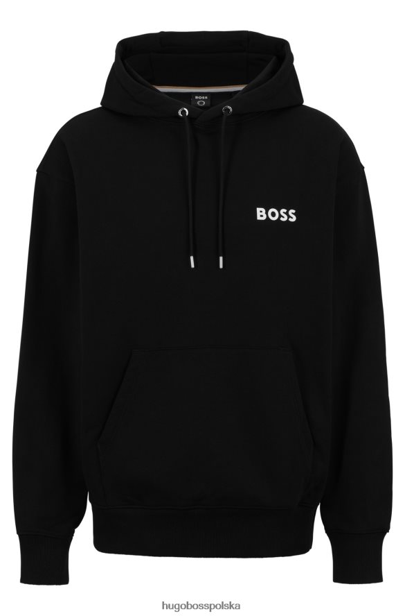 Hugo Boss czarna bluza hugo z organicznej bawełny z kapturem i gumowanym nadrukiem czarny R0X0H62543
