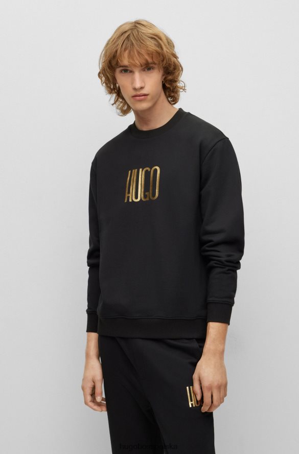 Hugo Boss czarna bluza z bawełny frotte hugo z detalami z logo czarny R0X0H63328
