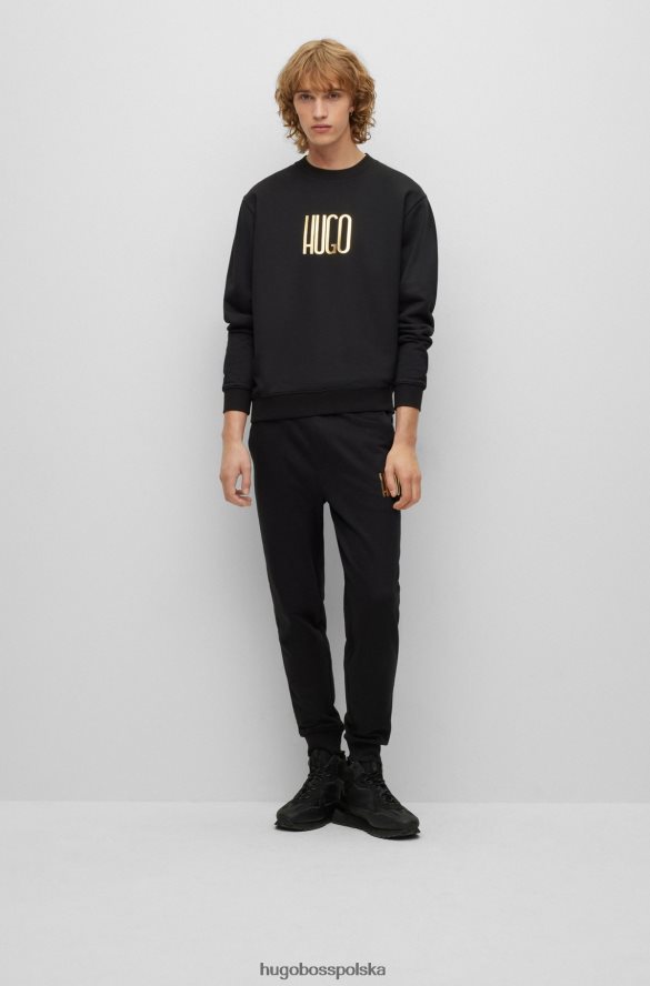 Hugo Boss czarna bluza z bawełny frotte hugo z detalami z logo czarny R0X0H63328