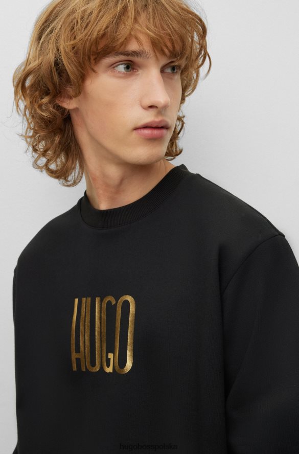 Hugo Boss czarna bluza z bawełny frotte hugo z detalami z logo czarny R0X0H63328