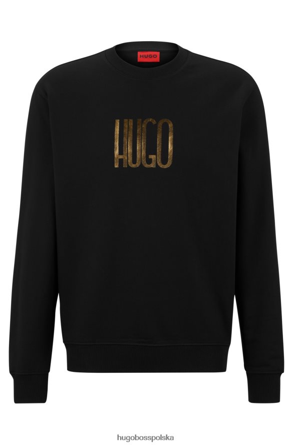 Hugo Boss czarna bluza z bawełny frotte hugo z detalami z logo czarny R0X0H63328