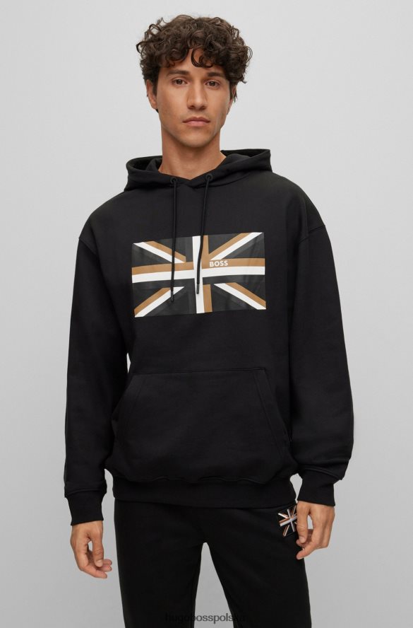 Hugo Boss czarna bluza z kapturem Hugo z organicznej bawełny z nadrukiem Union Jack czarny R0X0H63622