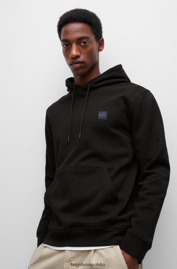 Hugo Boss czarna bluza z kapturem, bawełnianą frotte i naszywką z logo hugo czarny R0X0H6946