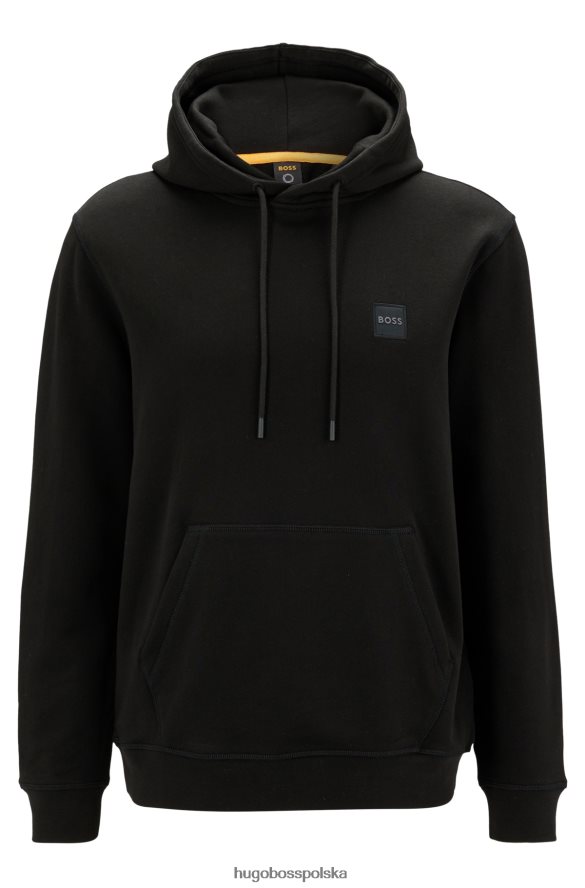 Hugo Boss czarna bluza z kapturem, bawełnianą frotte i naszywką z logo hugo czarny R0X0H6946