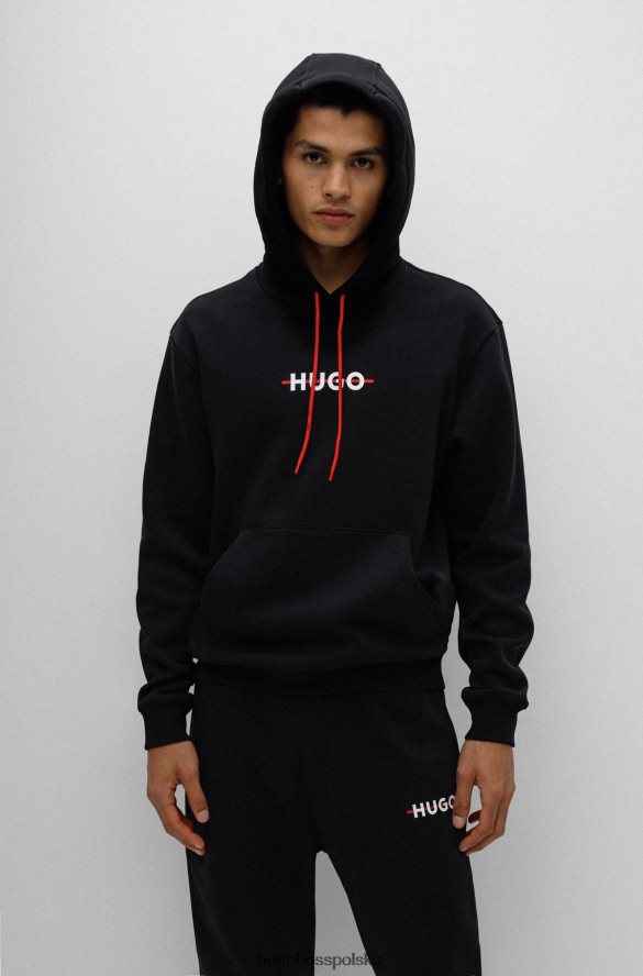 Hugo Boss czarna bluza z kapturem, wykonana z mieszanki bawełny, z logo hugo w paski czarny R0X0H62738