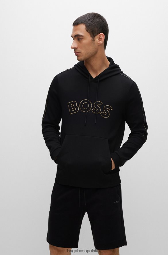 Hugo Boss czarna bluza z kapturem z mieszanki bawełny, z zakrzywionym logo i grafiką w kratkę hugo czarny R0X0H61290