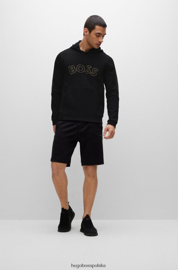 Hugo Boss czarna bluza z kapturem z mieszanki bawełny, z zakrzywionym logo i grafiką w kratkę hugo czarny R0X0H61290