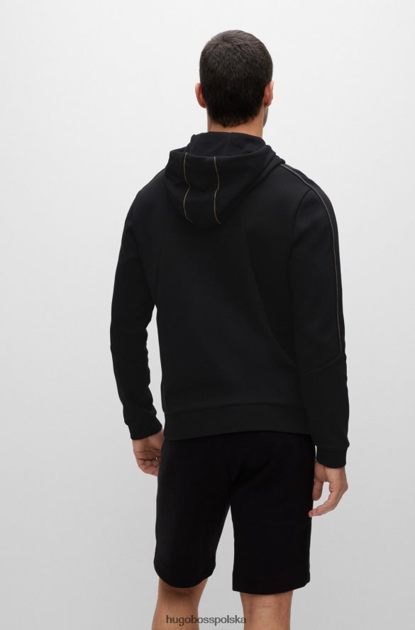 Hugo Boss czarna bluza z kapturem z mieszanki bawełny, z zakrzywionym logo i grafiką w kratkę hugo czarny R0X0H61290