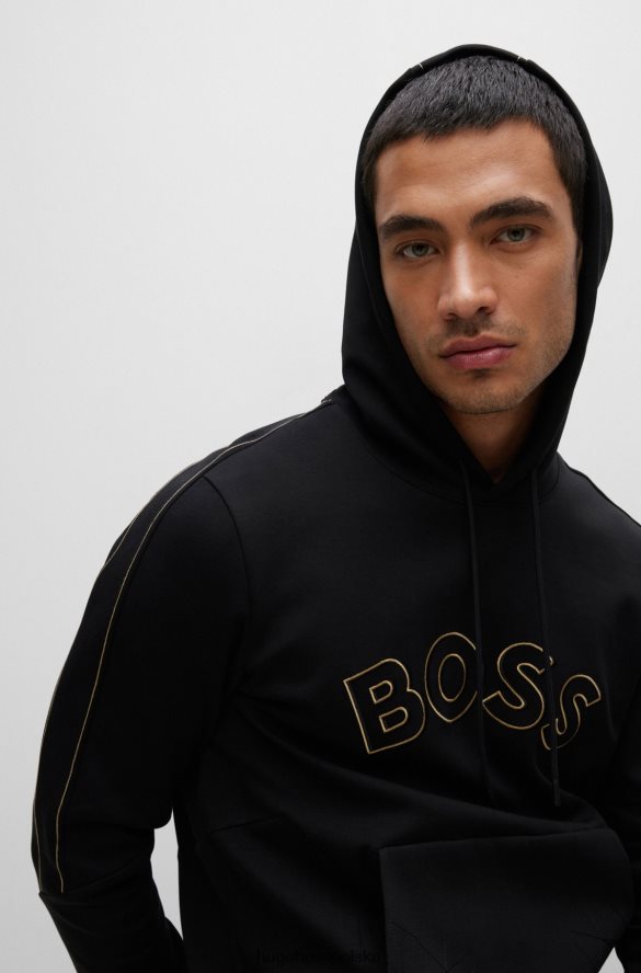 Hugo Boss czarna bluza z kapturem z mieszanki bawełny, z zakrzywionym logo i grafiką w kratkę hugo czarny R0X0H61290