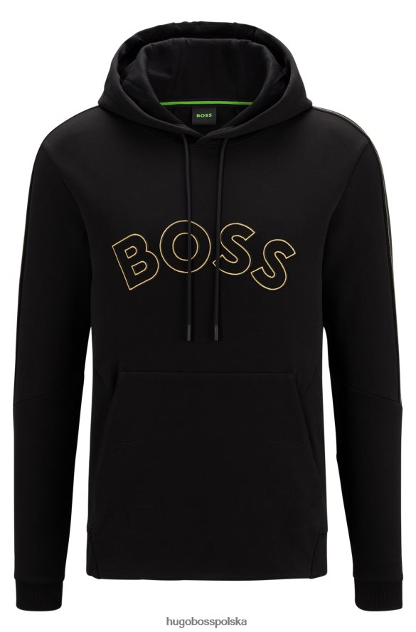 Hugo Boss czarna bluza z kapturem z mieszanki bawełny, z zakrzywionym logo i grafiką w kratkę hugo czarny R0X0H61290