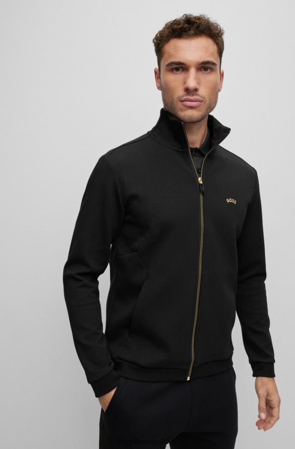 Hugo Boss czarna, zapinana na zamek bluza z mieszanki bawełny z sezonową grafiką hugo czarny R0X0H61242
