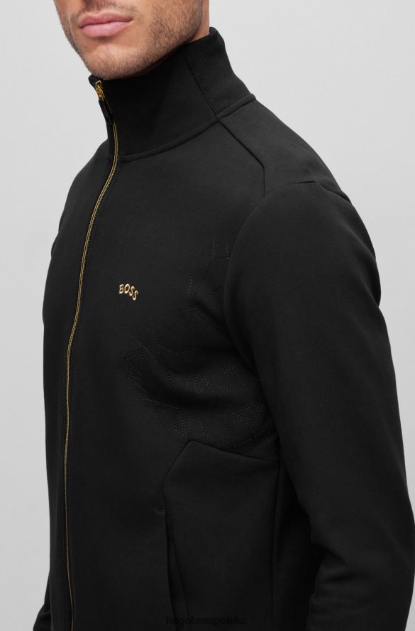 Hugo Boss czarna, zapinana na zamek bluza z mieszanki bawełny z sezonową grafiką hugo czarny R0X0H61242