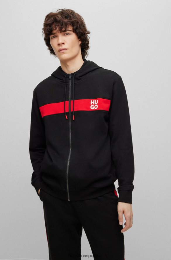 Hugo Boss czarny dres z bawełny frotte w paski i logo Hugo czarny R0X0H61386