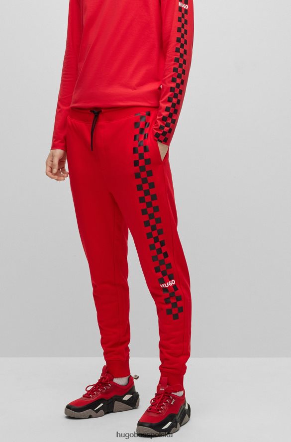 Hugo Boss czerwone spodnie dresowe z bawełny frotte z grafiką logo hugo czerwony R0X0H61124