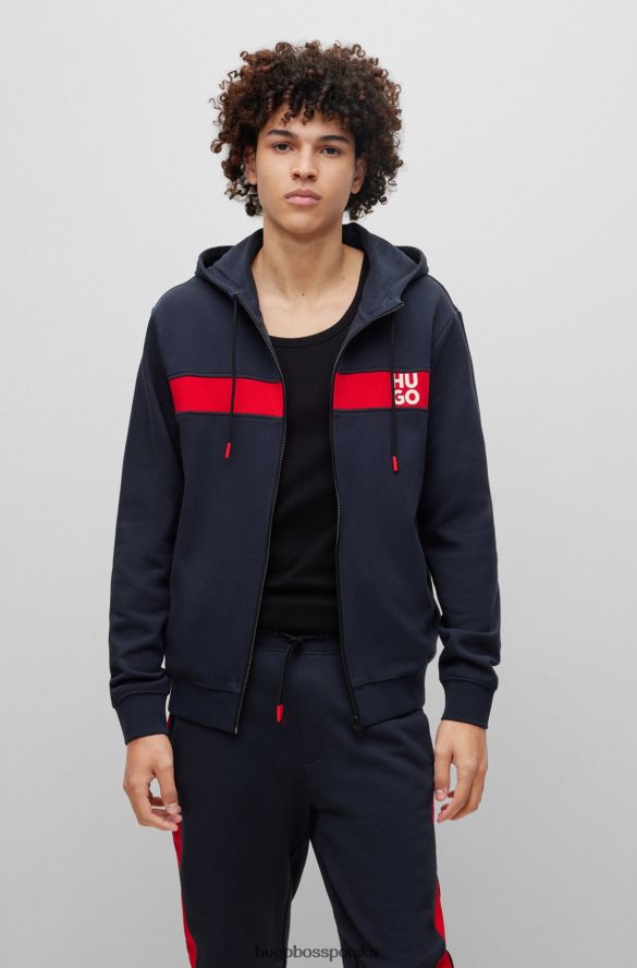 Hugo Boss dres hugo z bawełny frotte w paski i nakładane logo w kolorze ciemnoniebieskim ciemny niebieski R0X0H61384