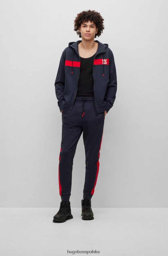 Hugo Boss dres hugo z bawełny frotte w paski i nakładane logo w kolorze ciemnoniebieskim ciemny niebieski R0X0H61384