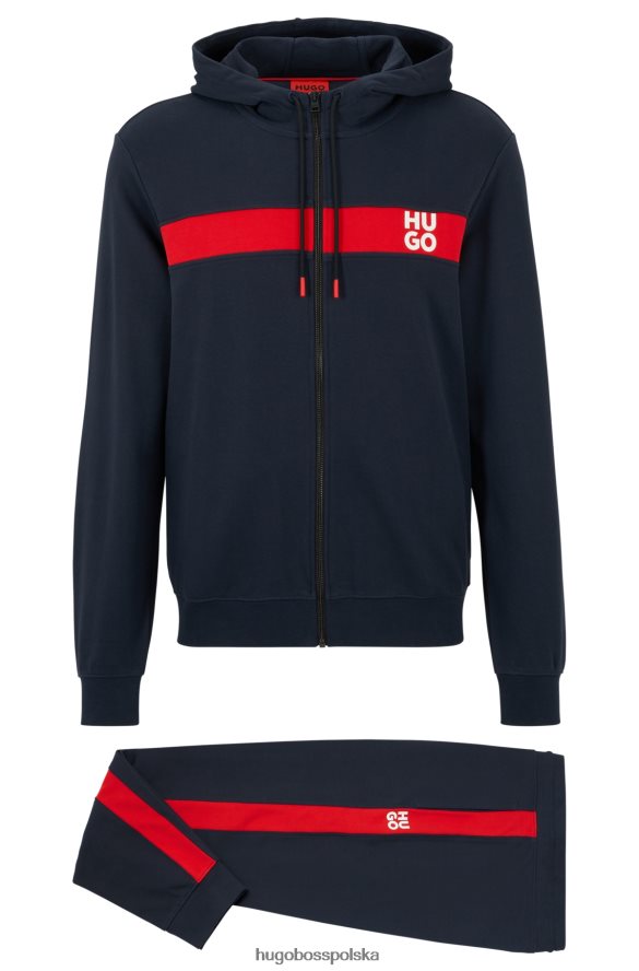 Hugo Boss dres hugo z bawełny frotte w paski i nakładane logo w kolorze ciemnoniebieskim ciemny niebieski R0X0H61384