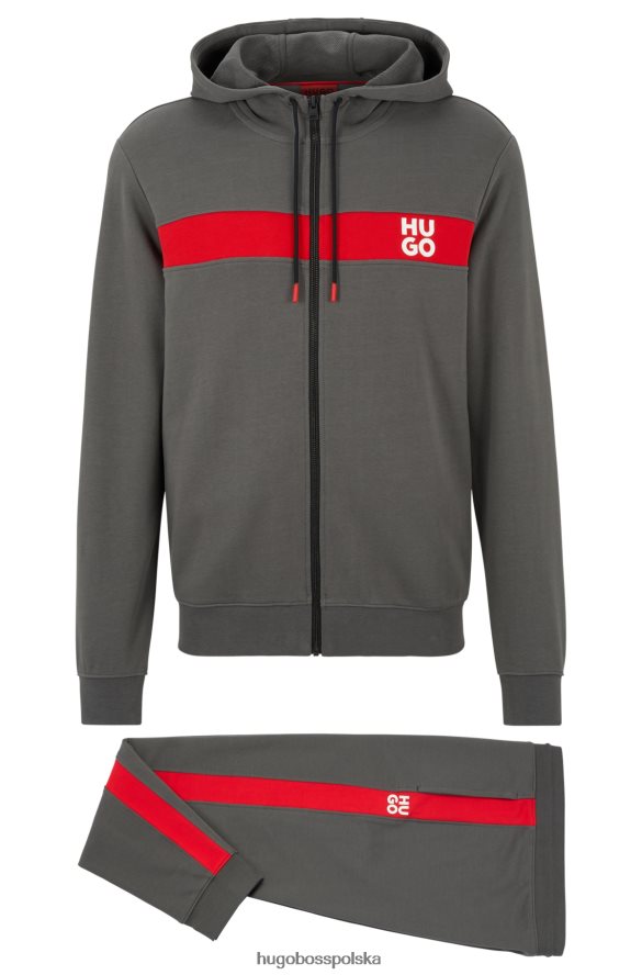 Hugo Boss dres z bawełny frotte w paski i nakładane logo ciemnoszary hugo ciemno szary R0X0H61385