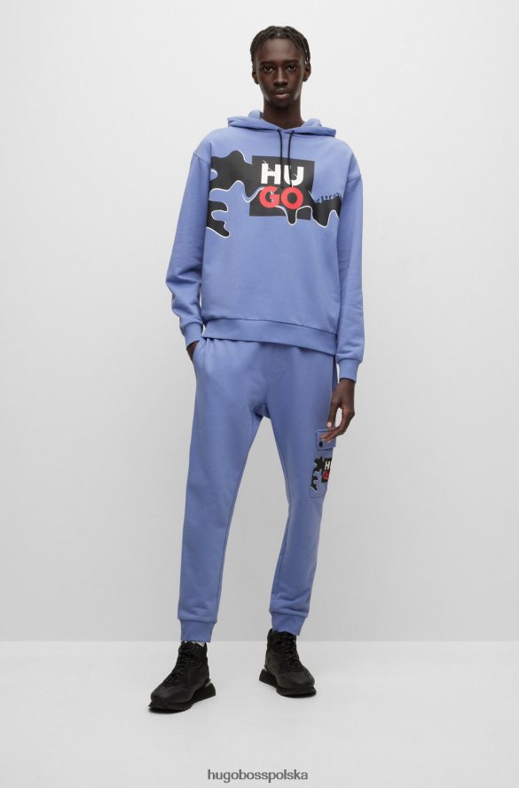 Hugo Boss fioletowe spodnie dresowe z bawełny frotte z grafiką w kamuflażu hugo fioletowy R0X0H64435