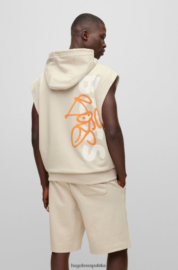 Hugo Boss hugo bawełniana bluza z kapturem bez rękawów o swobodnym kroju z grafiką z graffiti w kolorze jasnobeżowym jasny beż R0X0H62705