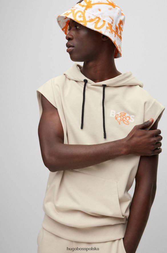 Hugo Boss hugo bawełniana bluza z kapturem bez rękawów o swobodnym kroju z grafiką z graffiti w kolorze jasnobeżowym jasny beż R0X0H62705
