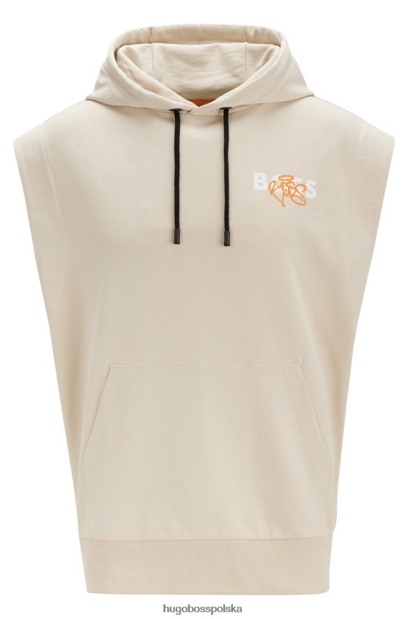Hugo Boss hugo bawełniana bluza z kapturem bez rękawów o swobodnym kroju z grafiką z graffiti w kolorze jasnobeżowym jasny beż R0X0H62705