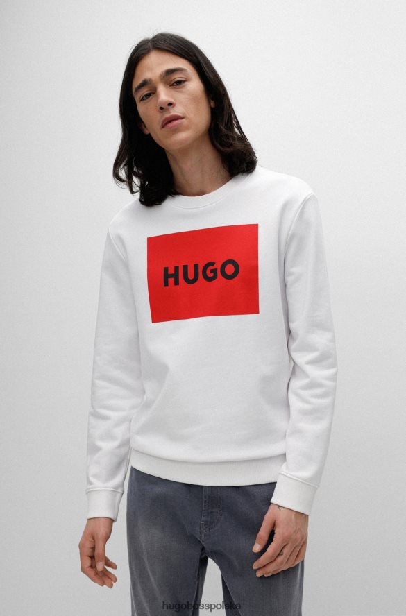 Hugo Boss hugo bawełniany sweter frotte z czerwonym nadrukiem logo w kolorze białym biały R0X0H62406
