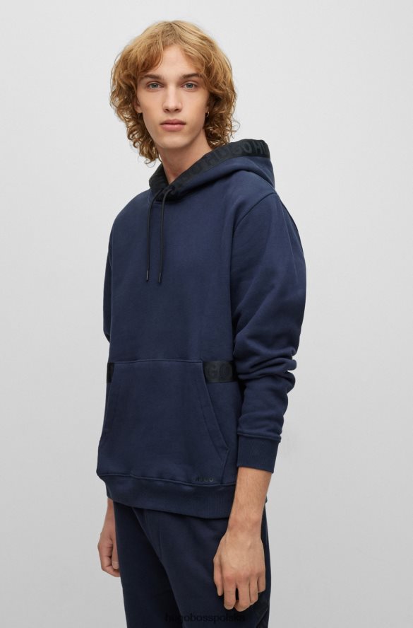 Hugo Boss hugo ciemnoniebieska bluza z kapturem z organicznej bawełny z wykończeniami z taśmy z logo ciemny niebieski R0X0H62090