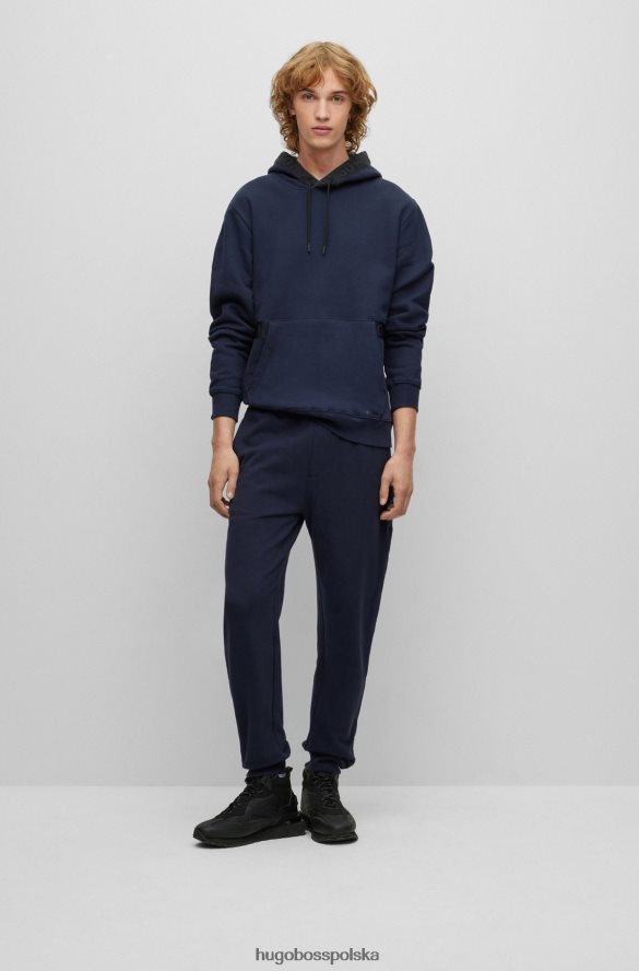 Hugo Boss hugo ciemnoniebieska bluza z kapturem z organicznej bawełny z wykończeniami z taśmy z logo ciemny niebieski R0X0H62090