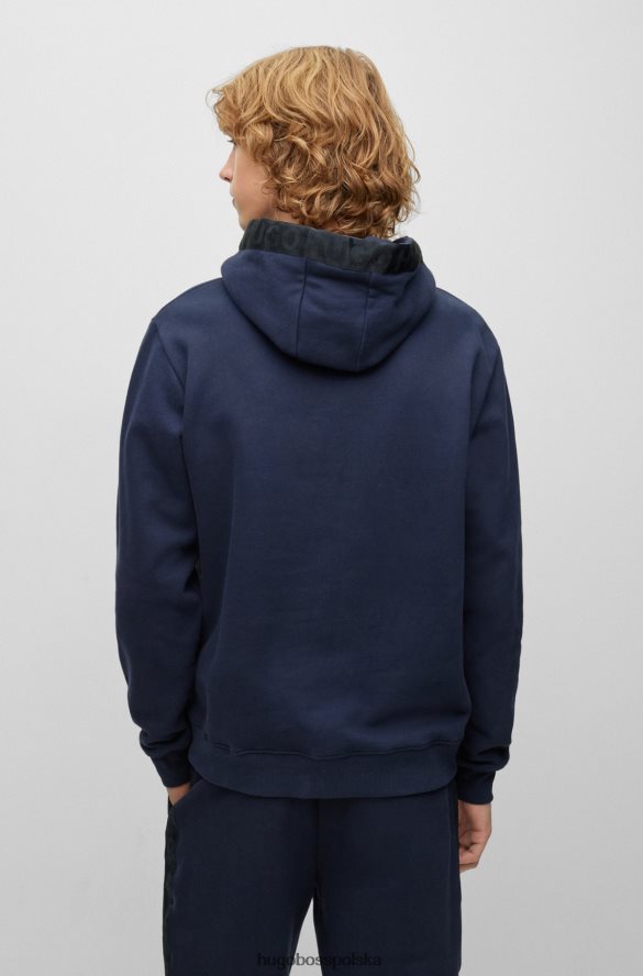 Hugo Boss hugo ciemnoniebieska bluza z kapturem z organicznej bawełny z wykończeniami z taśmy z logo ciemny niebieski R0X0H62090